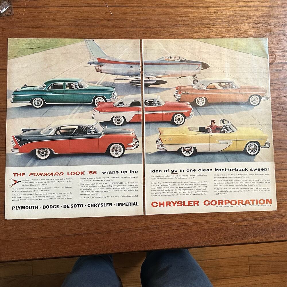 VTG 1955 Original Magazine Ad CHRYSLER Car 2 Page The Forward Look of '56